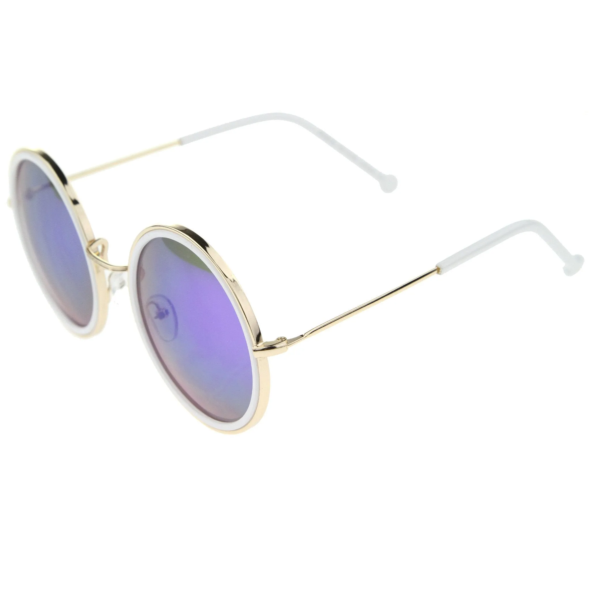 Women's Round Metal Mirrored Lens Sunglasses A039