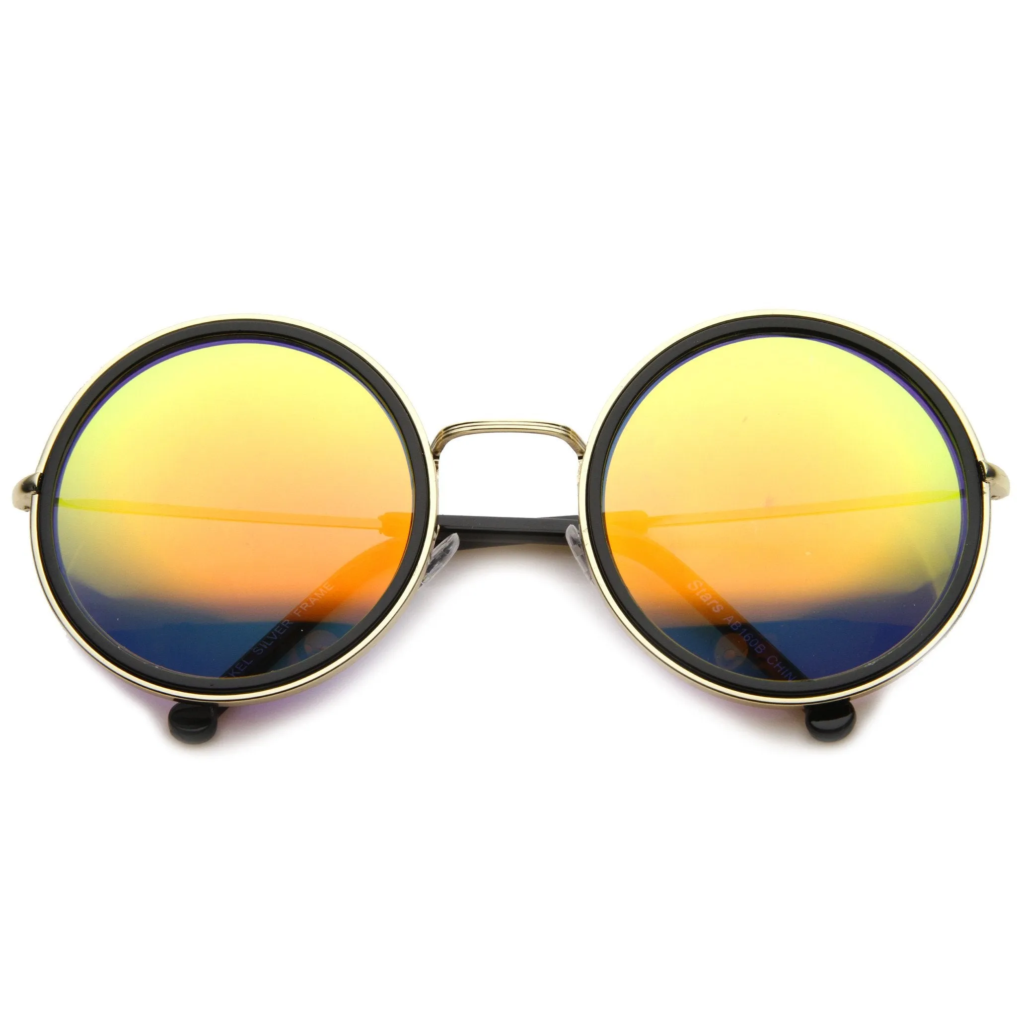 Women's Round Metal Mirrored Lens Sunglasses A039