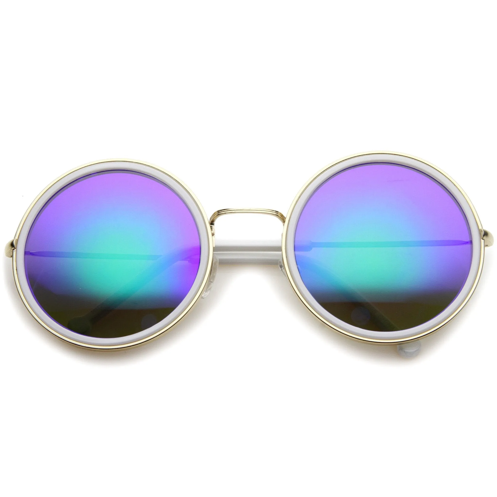 Women's Round Metal Mirrored Lens Sunglasses A039