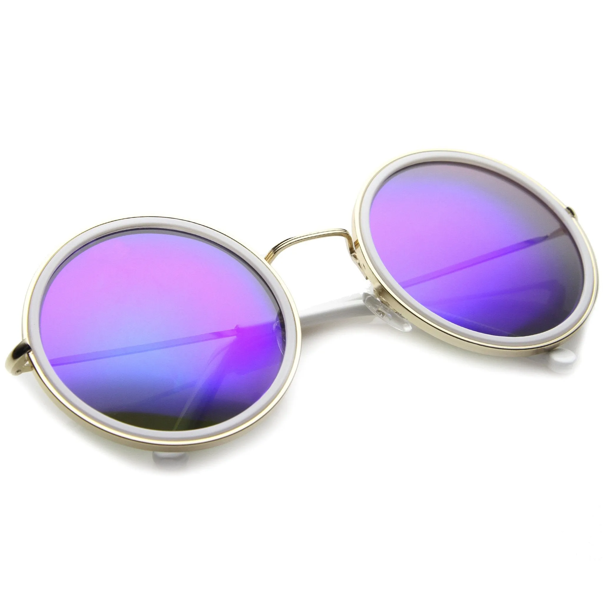 Women's Round Metal Mirrored Lens Sunglasses A039